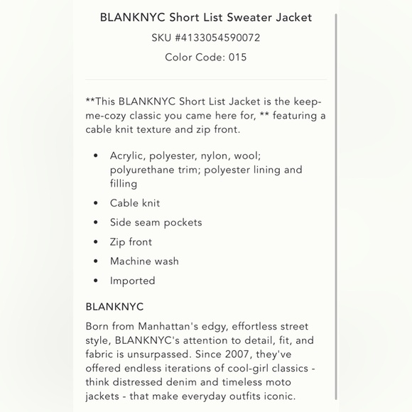 NWT ANTHROPOLOGIE BLANKNYC SHORT LIST SWEATER JACKET SIZE SMALL - Picture 5 of 16